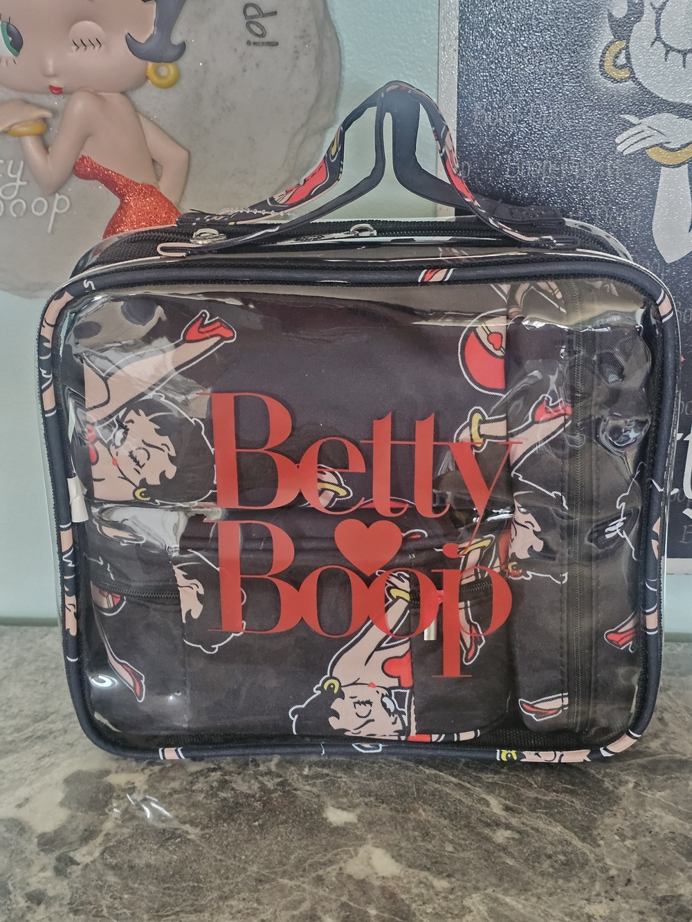 NWT Betty Boop 4pc Cosmetic Bag Set Clear Travel Case Pinup Leg - Picture 4 of 5